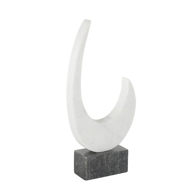 White Marble Curved Abstract Decorative Sculpture with Black Block Base