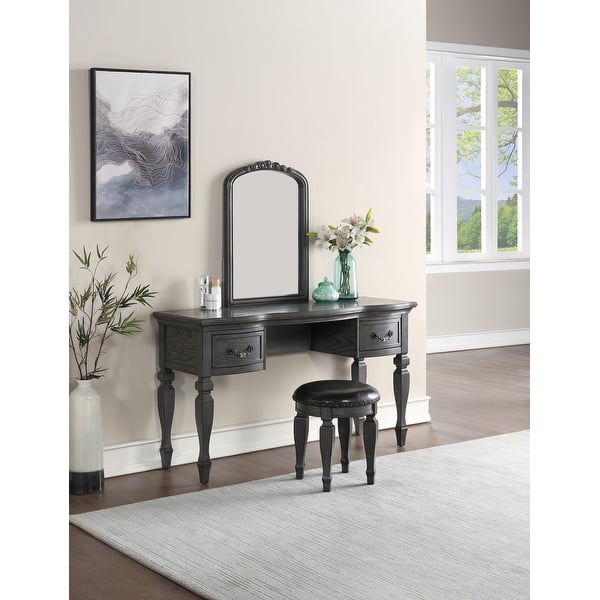 grey dressing table stool with storage Antique Vanity Set Drawers and Nailhead Trim - Bed Bath & Beyond model: Toma