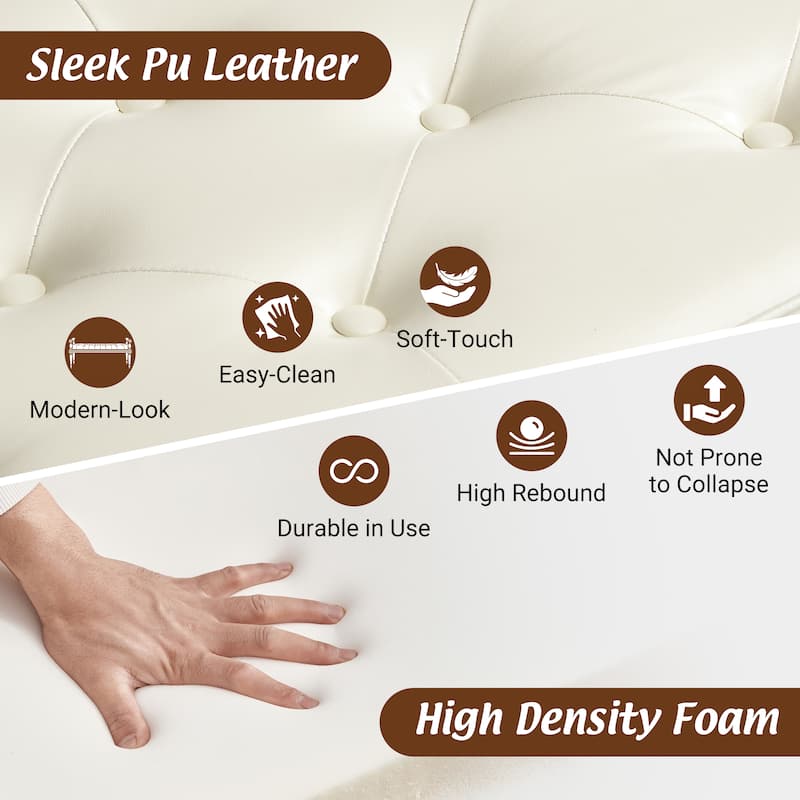 Christopher Knight Home - Mid-Century PU Leather Upholstered Bench with Button-Tufted Seat & Solid Wood Frame - 50"W