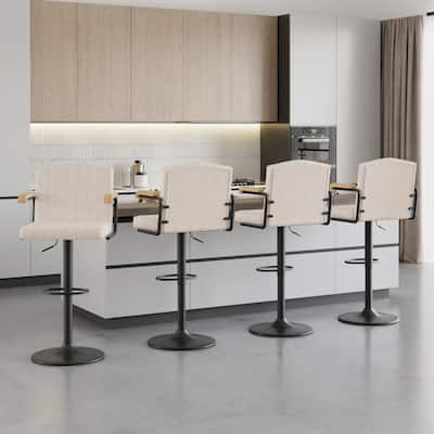 2/4 Pack Beige Flocked Bar Stools Swivel 35.4"-43.3" Adjustable Height Brown Arms Counter Bar Height Kitchen Island Set