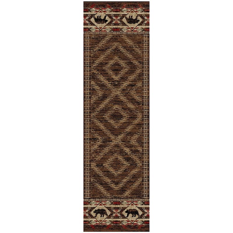 American Destination Hartland Brown Rustic Lodge Area Rug - 2'3"x7'7"