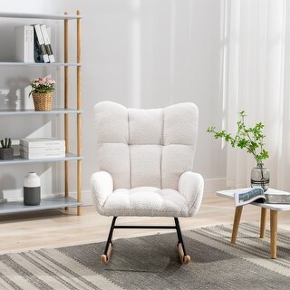 Soft Teddy Velvet Fabric Rocking Chair With Solid Wood Base - Bed Bath ...