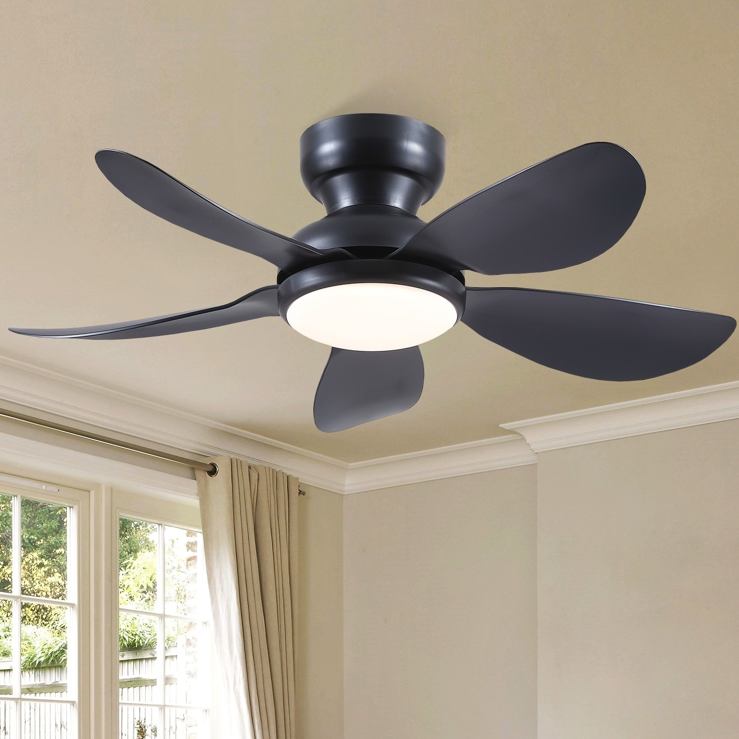 32/36/46/52 inches Ceiling Fan with Light and Remote 5 Blades-Black
