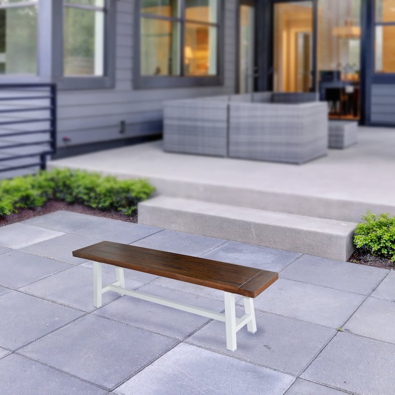 Indoor/Outdoor 63 in. Bench with Acacia Top and Metal Base - White