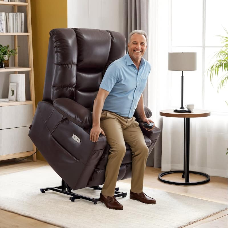 MCombo Large Dual Motor Power Lift Recliner Chair with Massage and Dual Heating for Elderly People, Faux Leather
