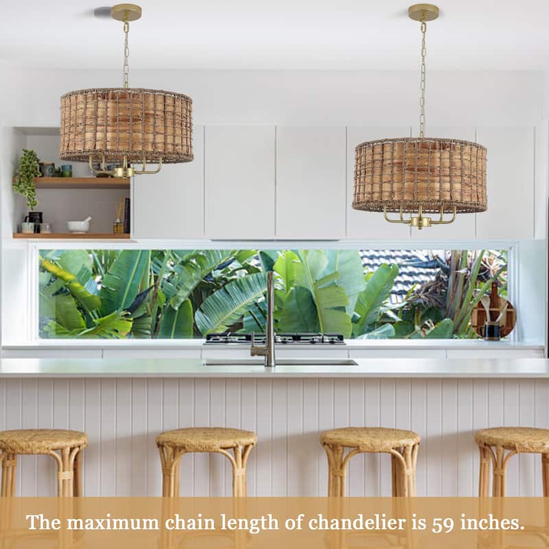 5-Light Candlestick Circle Hanging Farmhouse Chandelier Linear Island Chandelier Lighting for Dining Room - Gold and Brown