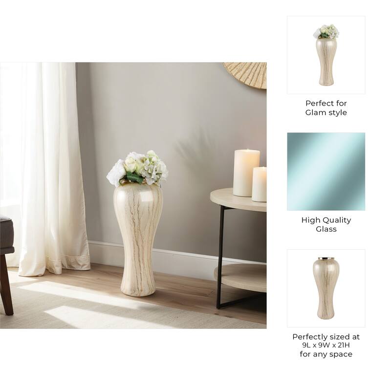 Glass Floor Vase with Tapered Body Rounded Lip Modern Glam Accent