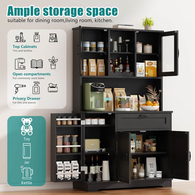3-Door Storage Cabinet with Drawer & Adjustable Shelves - Freestanding Storage Organizer for Kitchen, Pantry, or Dining Room