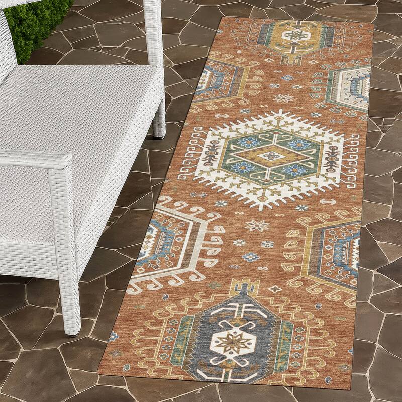 Machine Washable Indoor/ Outdoor Global Akron Chantille Rug - Paprika - 2'3" x 7'6"