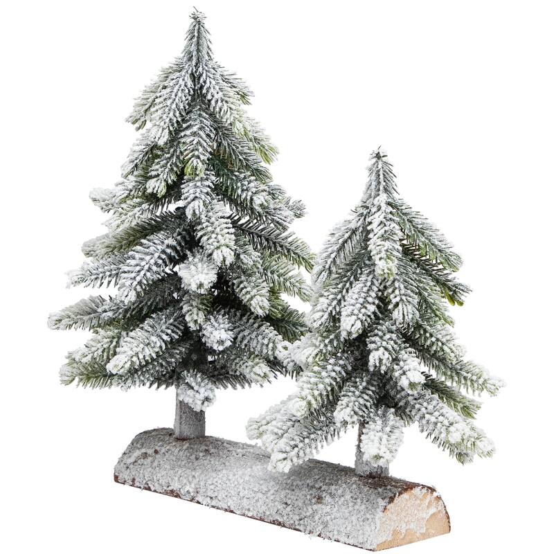 Frosted Pine Tree Duo Christmas Decoration - 12" - Unlit