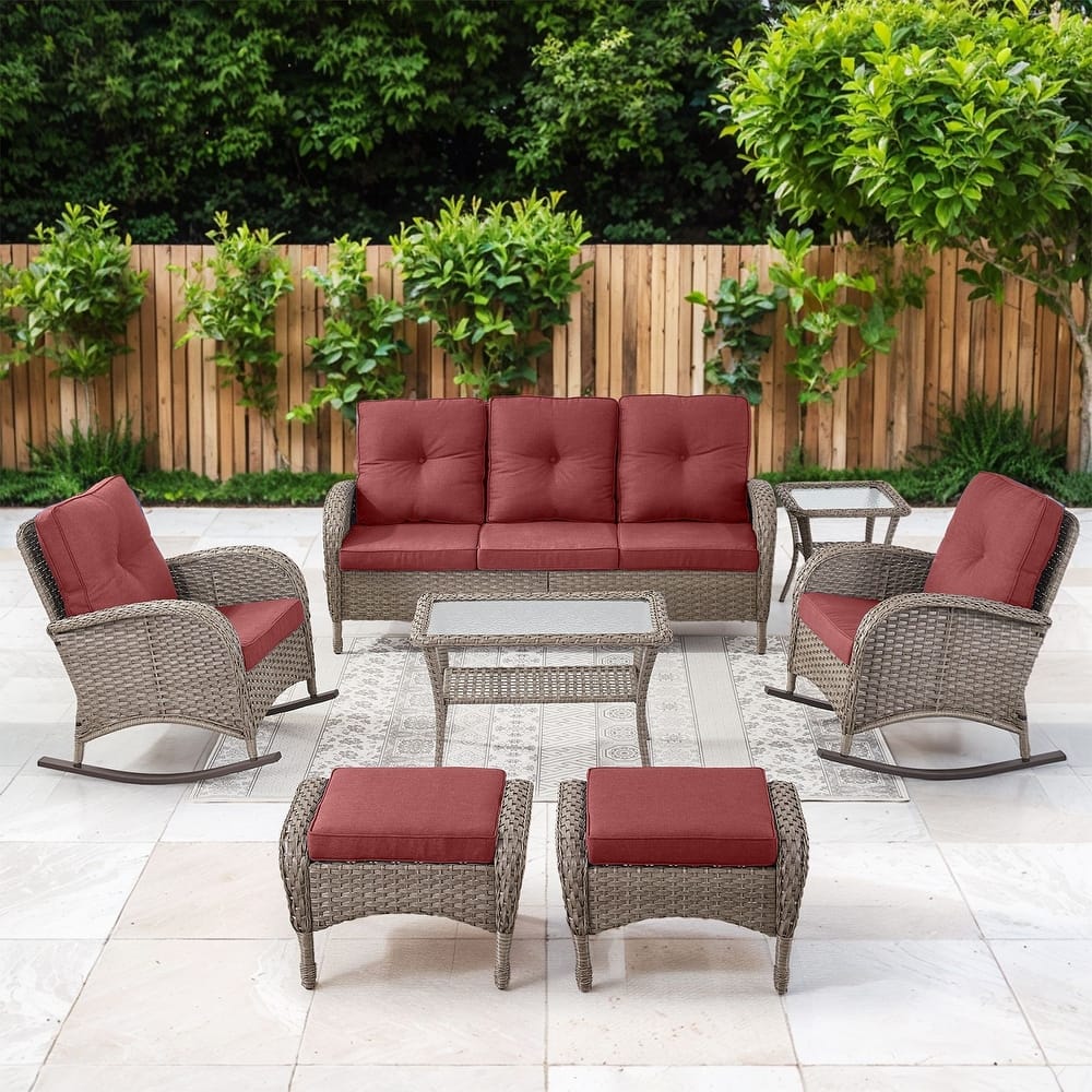 Gymojoy 7-Piece Outdoor Wicker Patio Furniture with 3 Seat Sofa, Rattan Coversation Set with Water Resistant Cushions