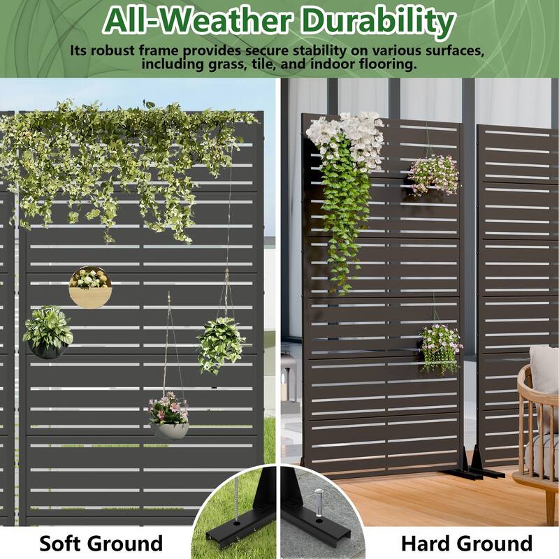 Dovelina Black Outdoor Freestanding Metal Privacy Screen Decorative Garden Fence (Set of 2)