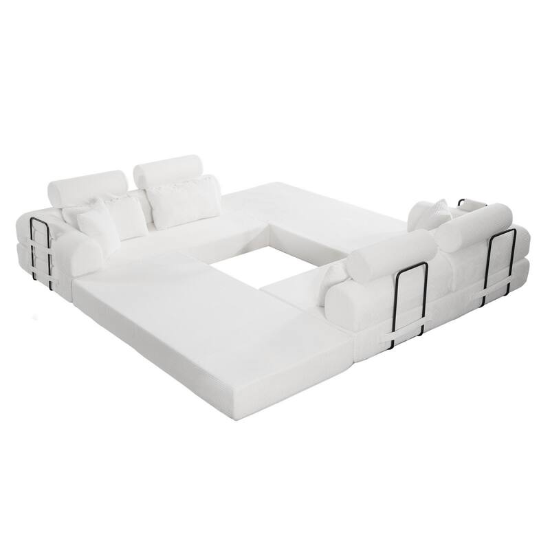 106.3" L-Shaped Corduroy Sectional Sofa with Pillows, No Assembly Required