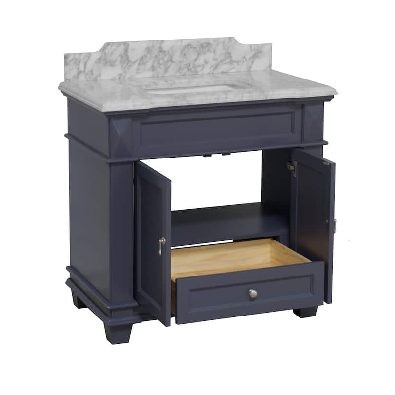 KitchenBathCollection Elizabeth 36" Bathroom Vanity with Carrara Marble Top