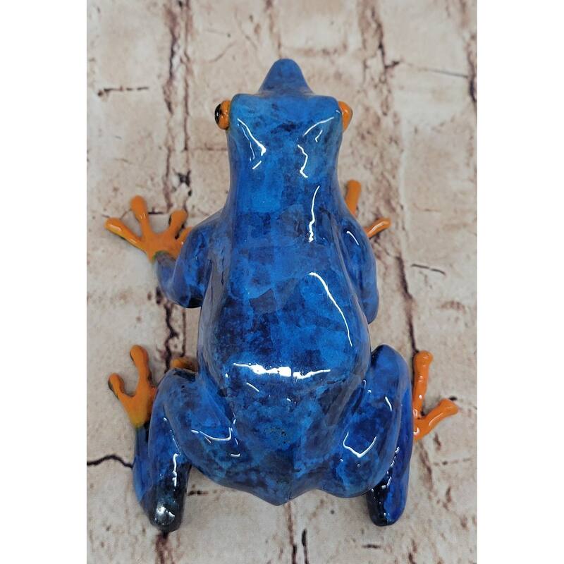 Bronze Metal Blue Orange Poison Dart Tree Frog Sculpture Figurine Handmade Original Art