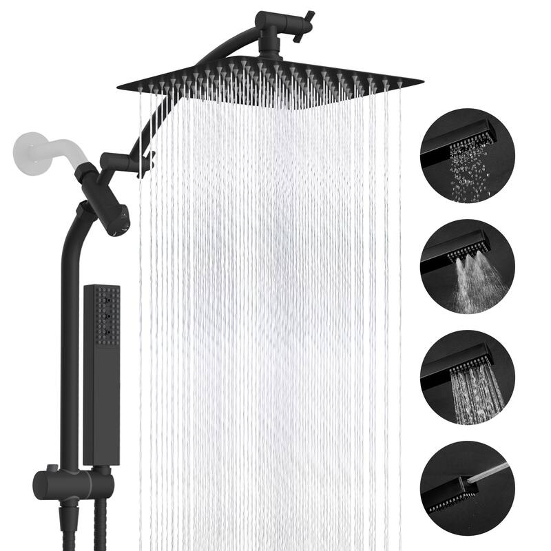 10" All Metal High Pressure Rain Shower with 4-spray Handheld Shower - Matte Black