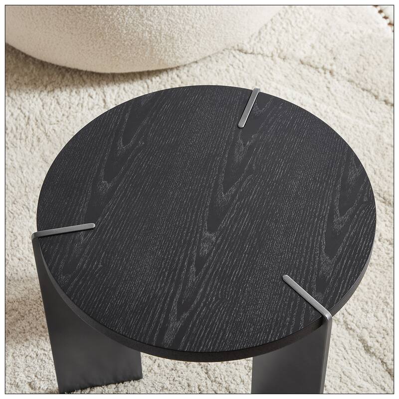 Round Coffee Table Black Oak Wood Surface and Black Metel Feet