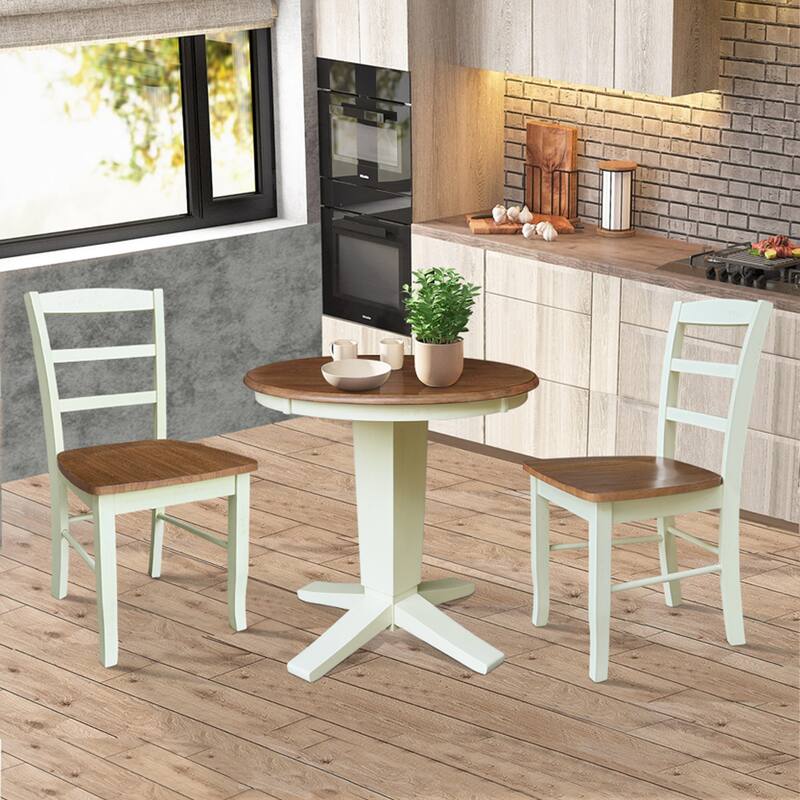 30" Solid Wood Round Top Dining Table with 2 Chairs