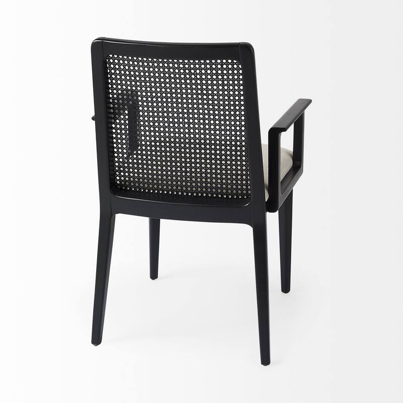 Clara Cream Fabric Seat with Cane Back and Light Brown Solid Wood Frame Dining Chair