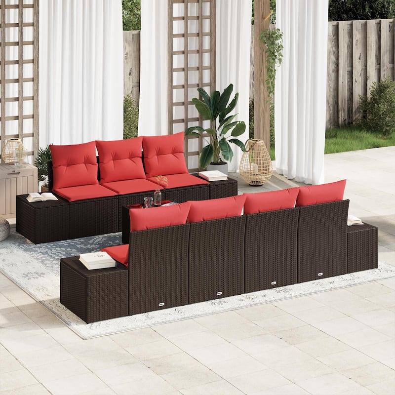 vidaXL 8 Piece Garden Sofa Set with Cushions - 115.7×24.4×27.2 - Brown