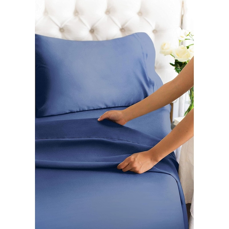 CGK Linens Brushed Microfiber Soft Wrinkle free 4 Piece Bed Sheet Set - Twin - Navy Blue
