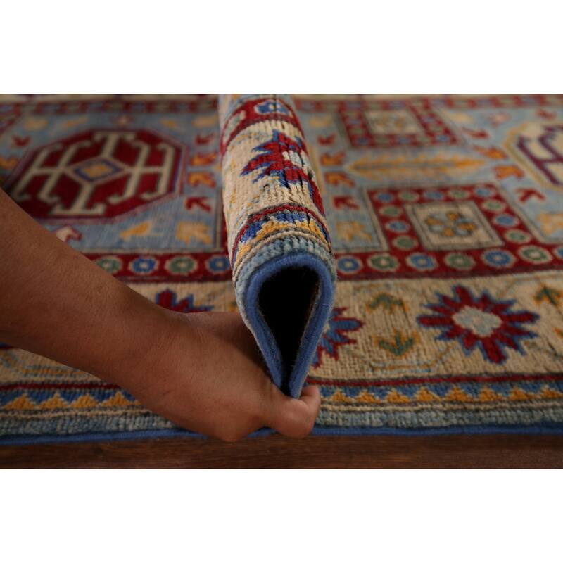 Blue Kazak Oriental Runner Rug Hand-Knotted Wool Carpet - 2'7" x 20'7"