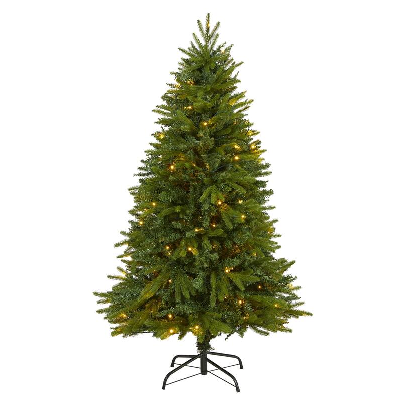5Ft Artificial Christmas Tree with Lights - Holiday Decor, Festive Fir Tree, Indoor Xmas Tree - Green - 60