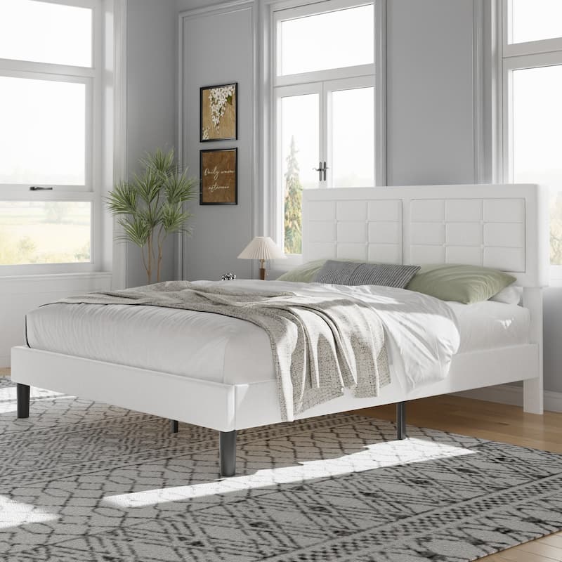 VECELO Bed Frame with Adjustable Headboard Upholstered Button Tufted Platform Bedframe with Wood Slats Support