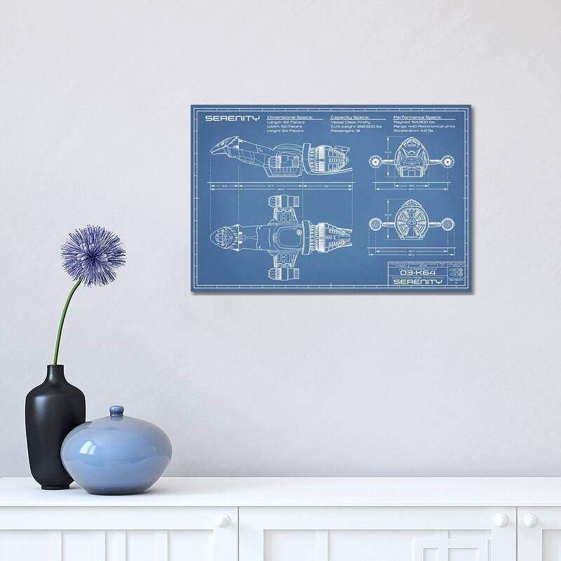 iCanvas "Serenity Firefly Spaceship Blueprint" by Action Blueprints Canvas Print - 12x18x1.5
