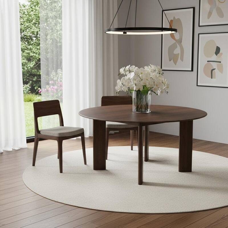HomeRoots 59" Brown Solid Wood Round Top Dining Table - 58.50 in. x 29.64 in. x 58.50 in. - Brown - 58.50 in. x 29.64 in.  x 58.50 in.