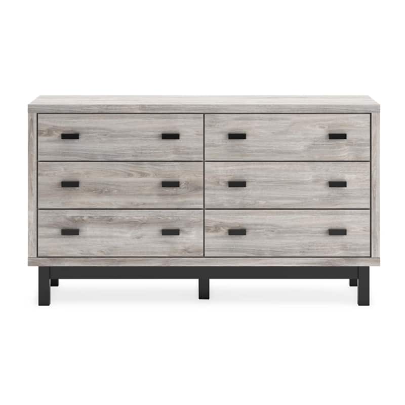 Veso 62 Inch Wide Dresser, 6 Drawers, Modern Light Gray and Black