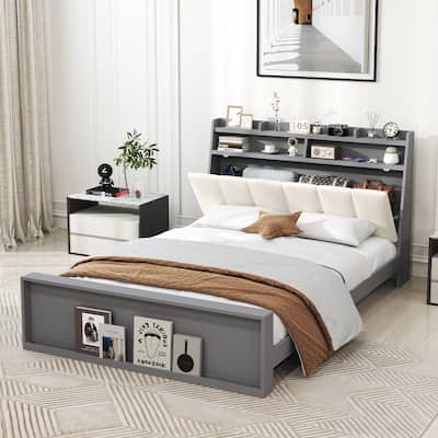 Gymax Full Size Bed Frame w/ Storage Modern Platform Bed Mattress