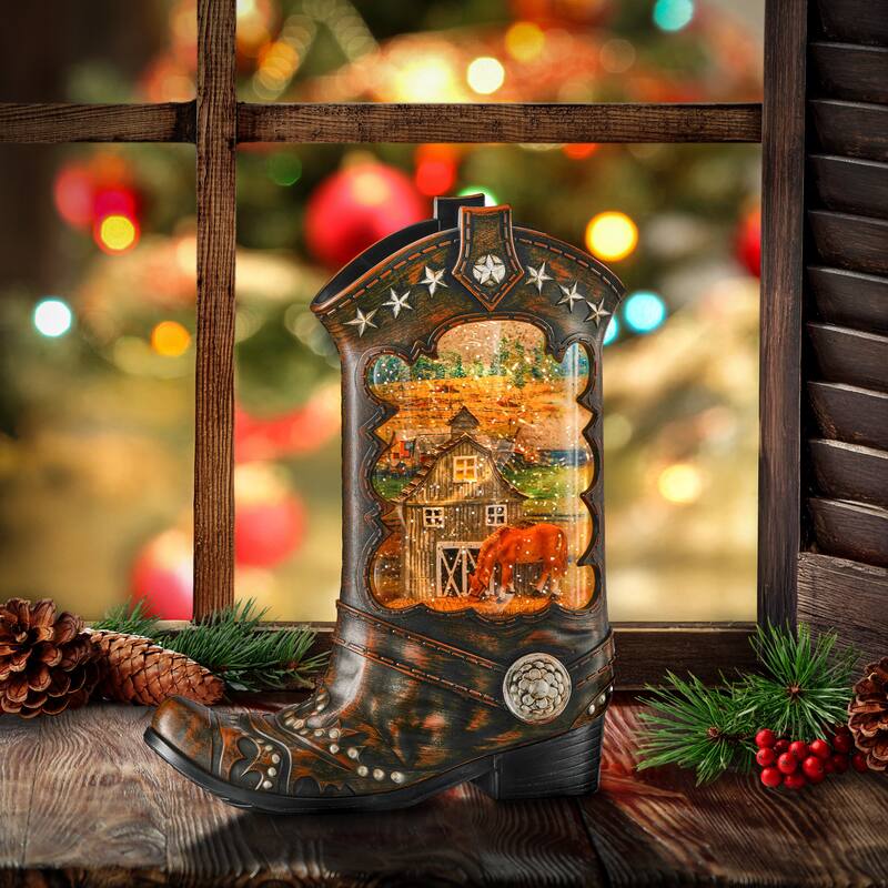 10" LED Cowboy Boot Water Globe