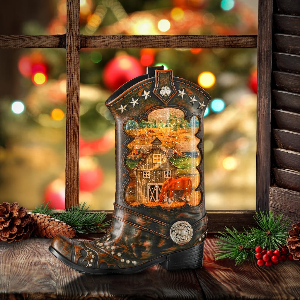 10" LED Cowboy Boot Water Globe