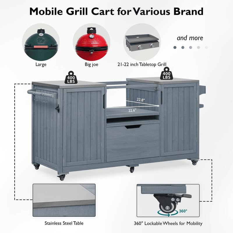 Modular Outdoor BBQ Grill Cart with Stainless Steel Worktop, Storage Cabinet, Paper Towel Rack & Spice Rack