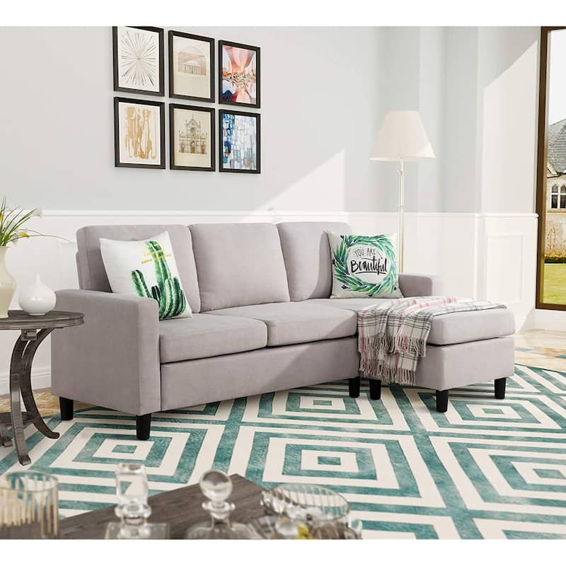 Futzca Modern L-shaped Convertible Sectional Sofa w/ Reversible Chaise - Beige
