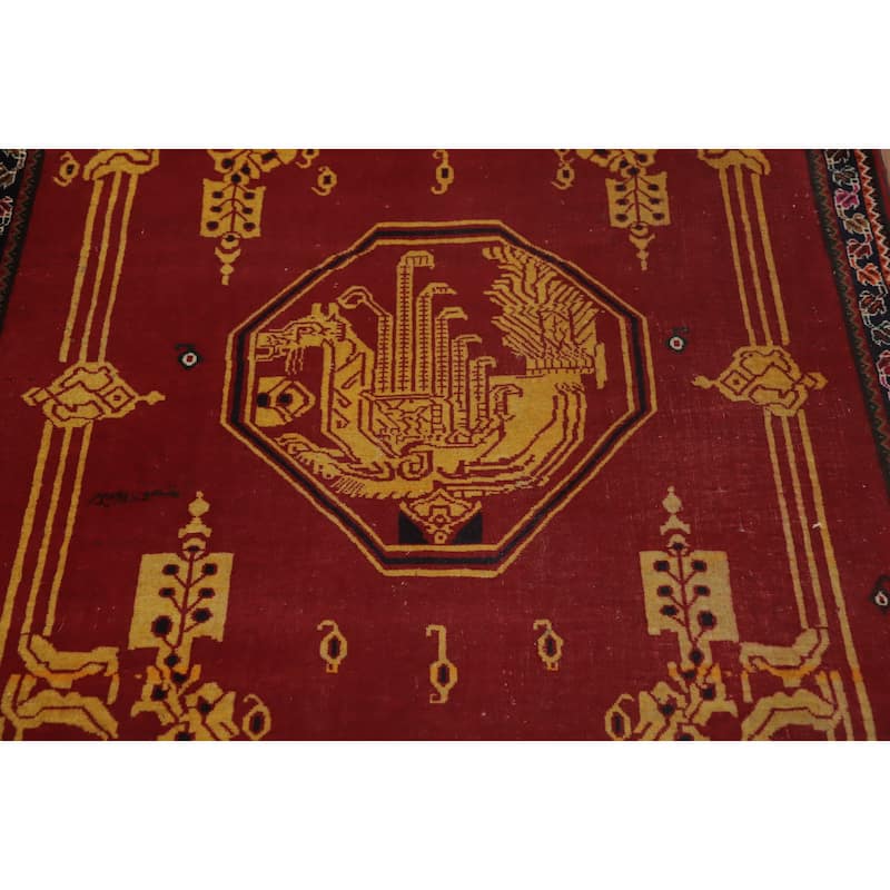 Hand Knotted Oriental 100% Wool Carpet Traditional Medallion Red Shiraz Area Rug - 5' 9'' X 4' 0''