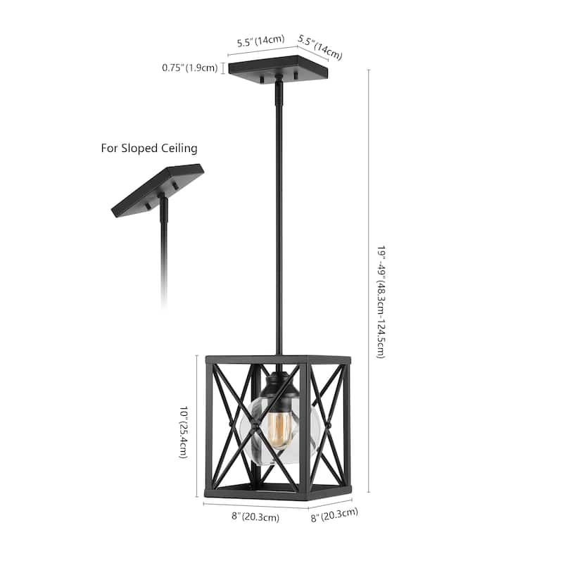 Quinn 8" 1-Light Industrial Farmhouse Iron/Glass LED Pendant, Oil Rubbed Bronze by JONATHAN Y - 1 Light
