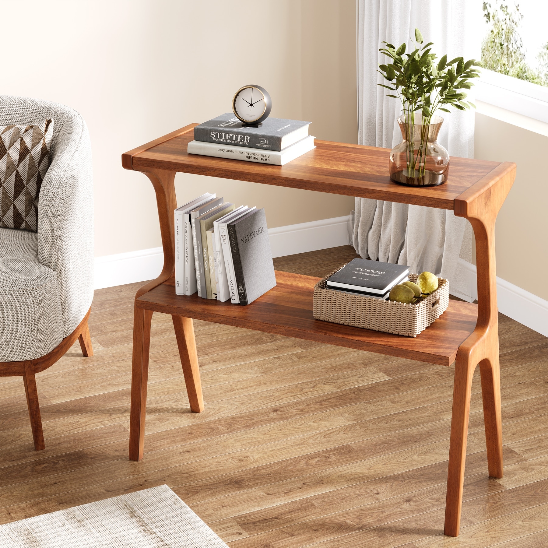 Wood 2 Tier Narrow Side End Chairside Table for Small Space On Sale Bed Bath Beyond 41418156