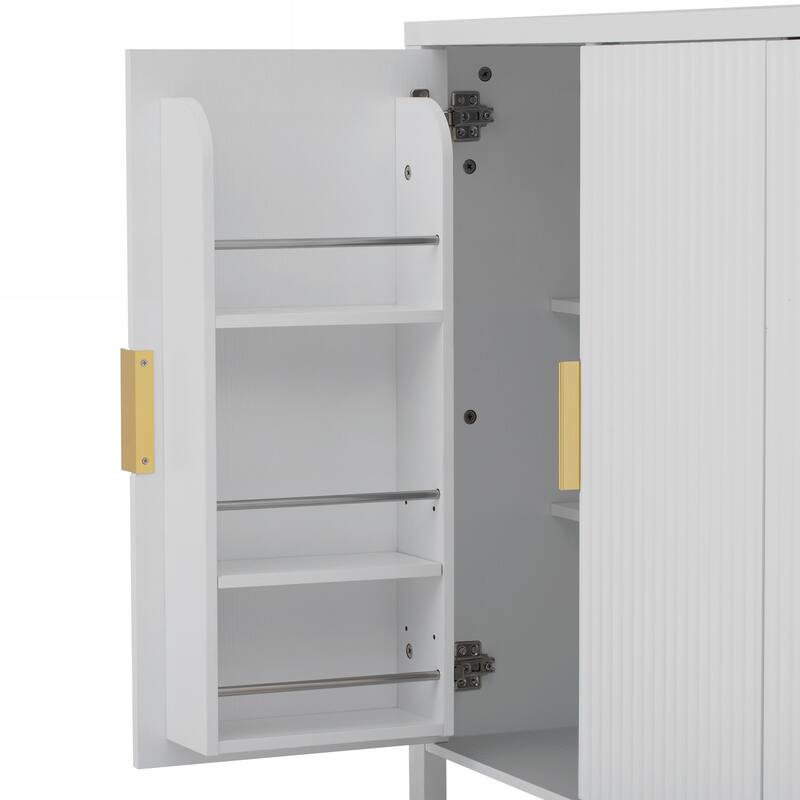4-Door Sideboard with Back-of-Door Storage Racks & Side Hooks, Adjustable Shelves