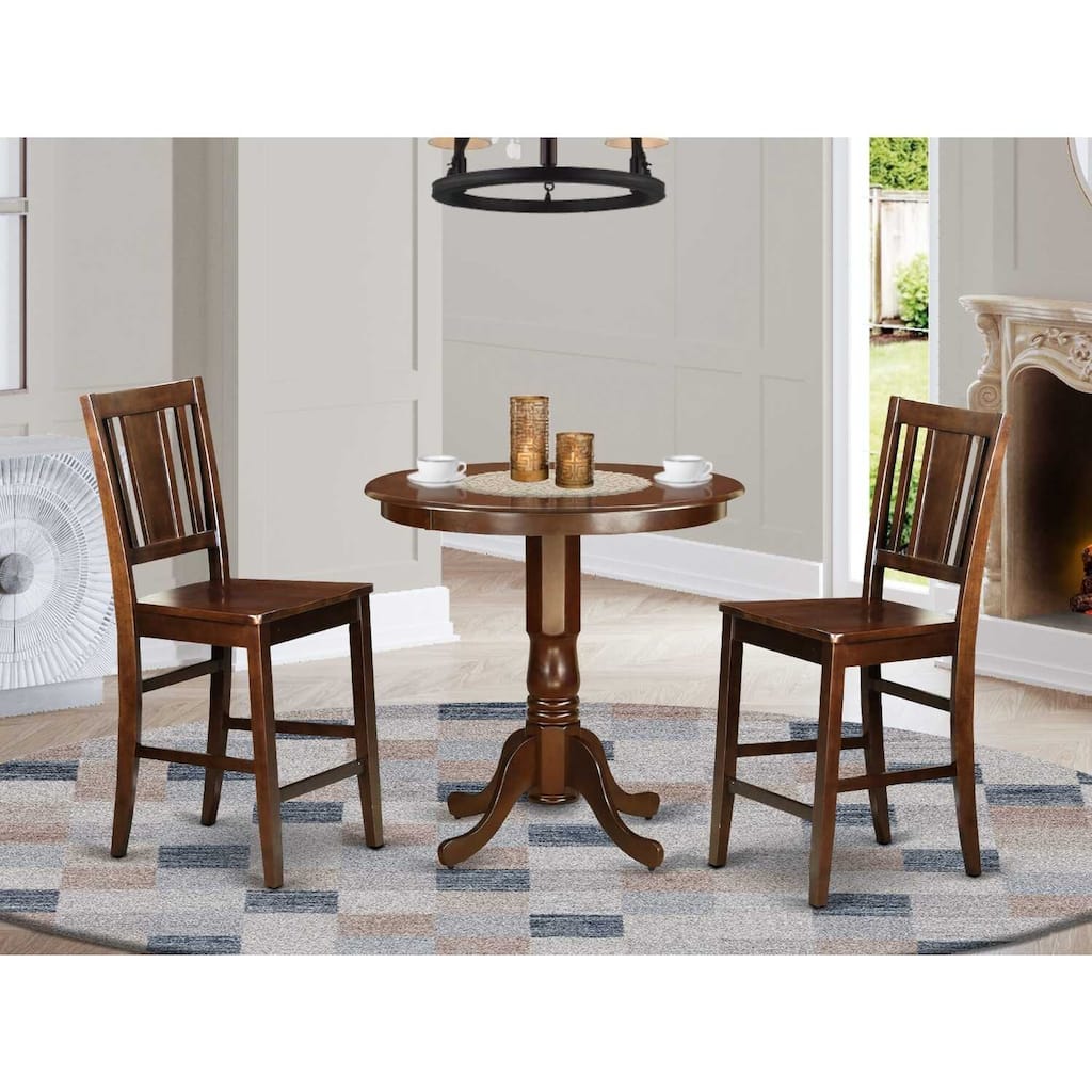 HomeStock 3-Pc Mahogany Finish Solid Wood Top - Dining Room Set - Seats 4