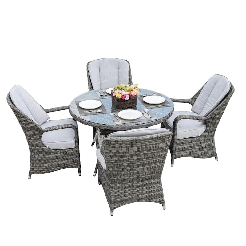 5-piece Patio Wicker Dining Set with Cushions Outdoor Furniture