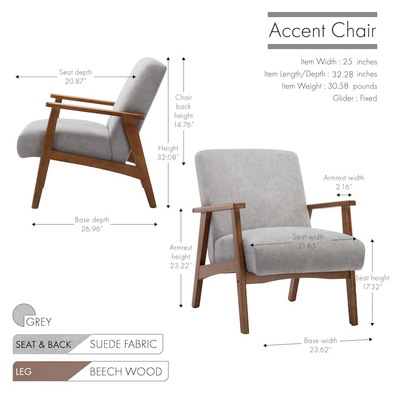 Porthos Home Sena Accent Chair With Wooden Legs & Suede Upholstery