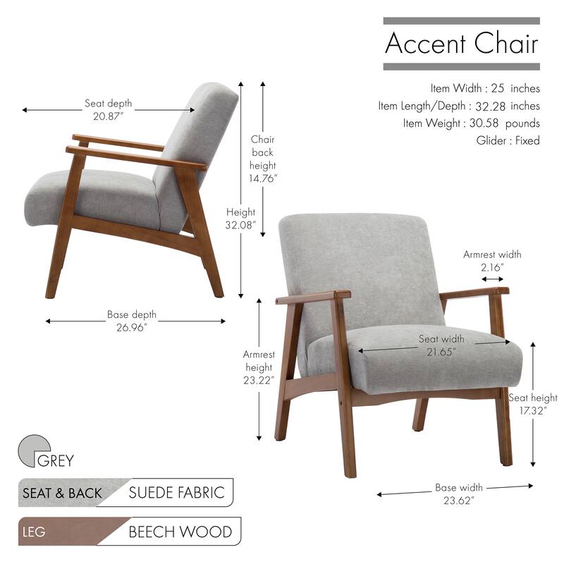Porthos Home Sena Accent Chair With Wooden Legs & Suede Upholstery