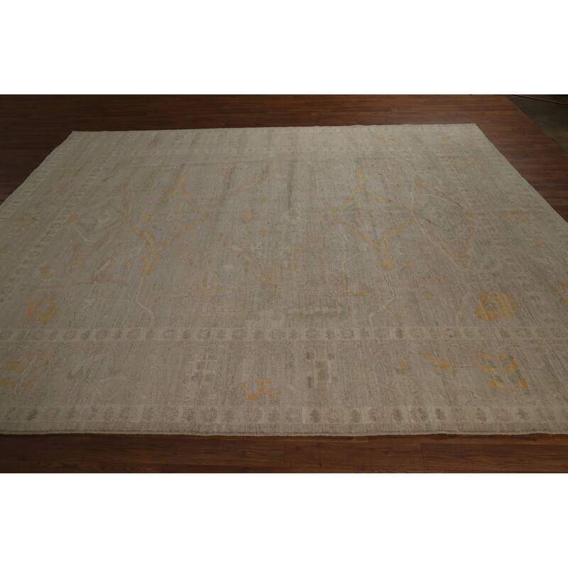 Vegetable Dye Oushak Turkish Rug Hand-Knotted Floral Wool Carpet - 8'5" x 9'10"