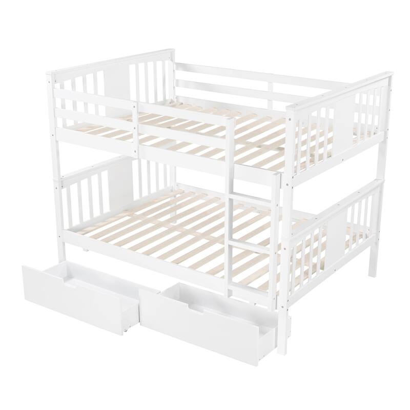 Full Size Bunk Bed with Storage Drawers, Sturdy Wood Construction, Convertible into Two Full Beds