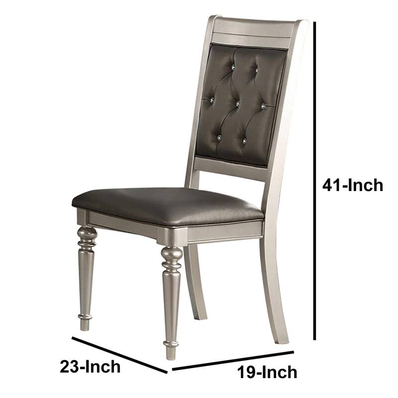 Rubber Wood Dining Chair With Diamond Tufted Back, Set Of 2,Grey - 24" x 21" x 42"