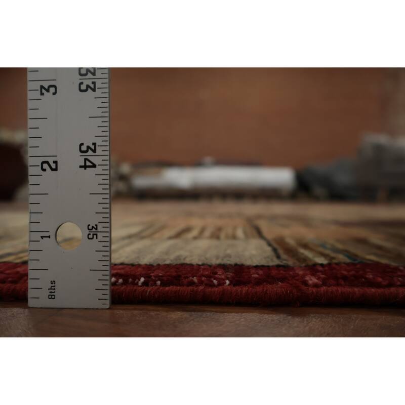 Hand Knotted Oriental 100% Wool Carpet Modern Geometric Brown Gabbeh Area Rug - 6' 6'' X 4' 10''