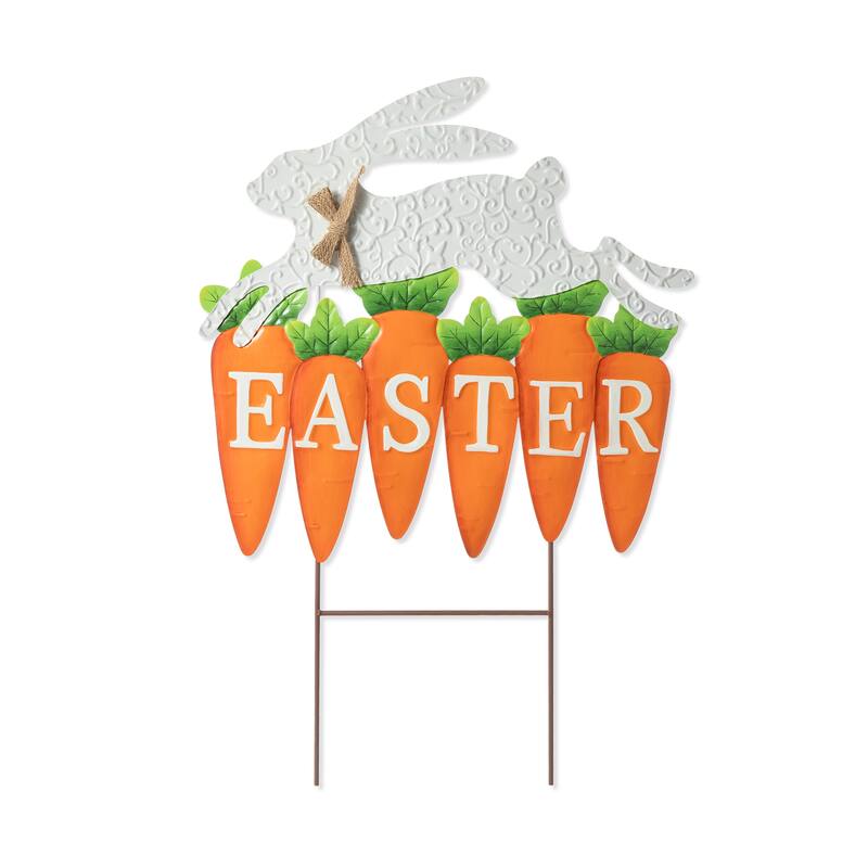 Glitzhome Easter Metal Bunny Yard Stake Wall Decors Standing Sign