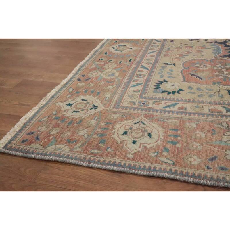 Hand Knotted Oriental 100% Wool Carpet Traditional Floral Navy Blue & Blues Tabriz Area Rug - 12' 1'' X 9' 4''